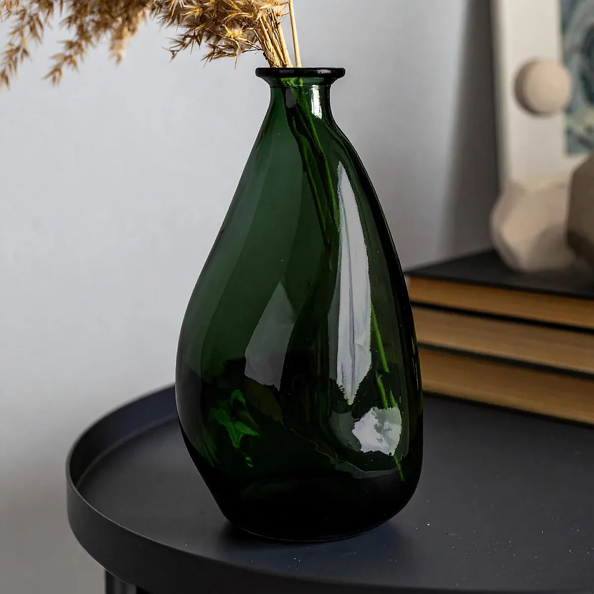 Green Glass Vase Irregular Sculptural Design For Home-Furniture Kingdom